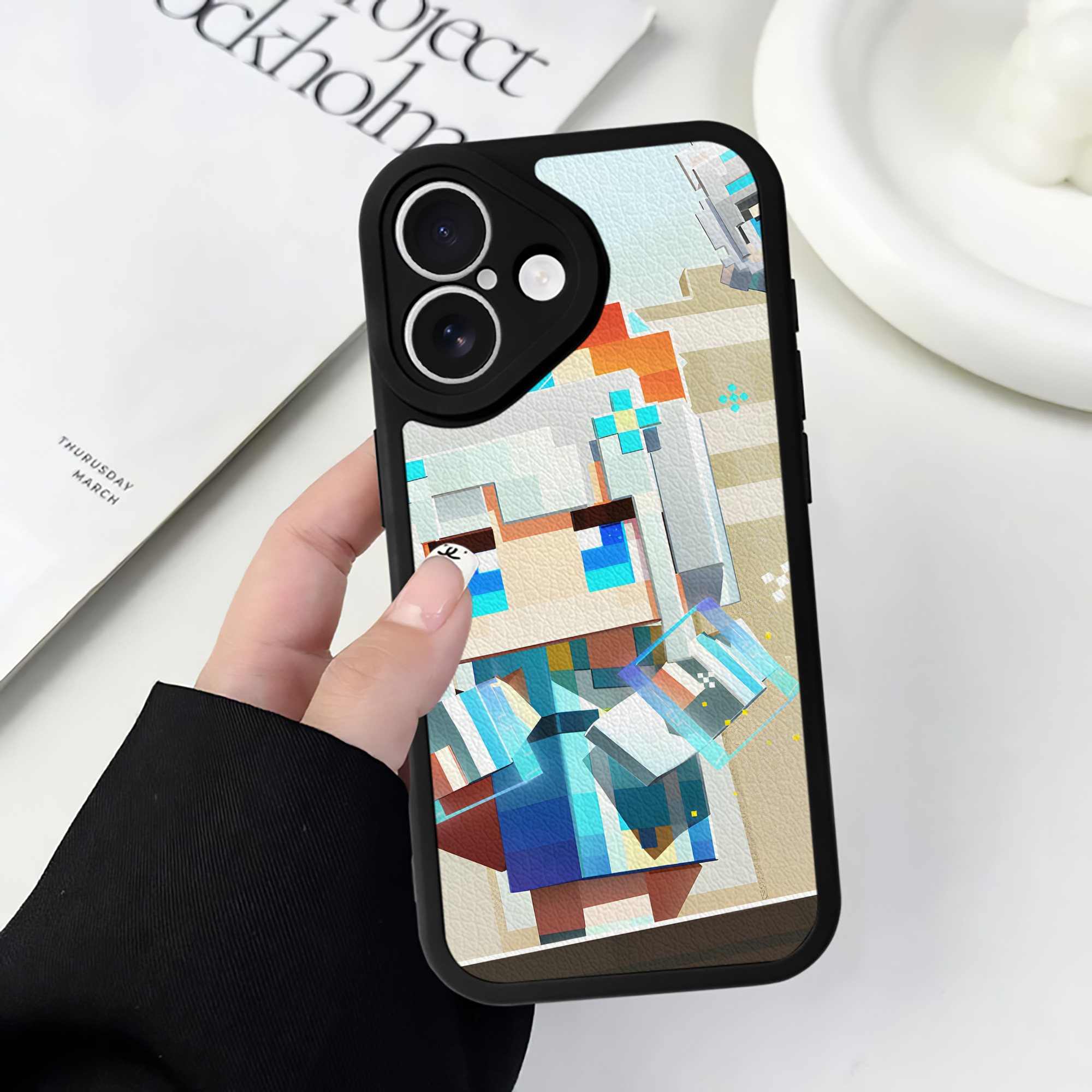 （画像用） マインクラフト ブロックの世界 Minecraft MC Block world 【iPhone 16シリーズ対応】シリコンスマホケース（レザー調） 材質：シリコン